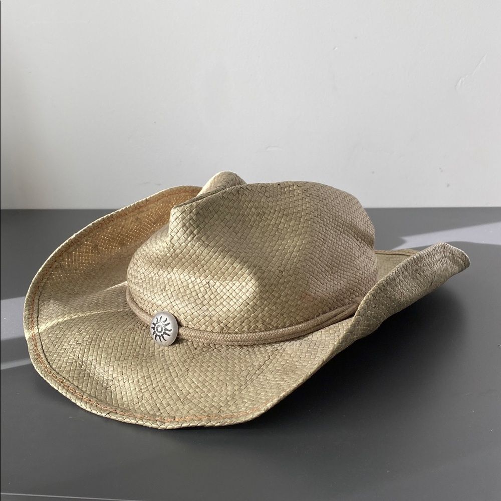 Scala Natural Straw Hat w/ Chin Strap Wired OS Western Outdoor Vacation Casual